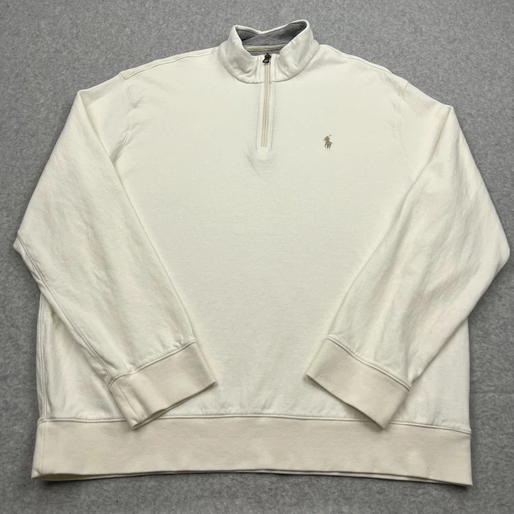 Polo Ralph‎ Lauren Sweater Men's XL Ivory 1/4 Zip Pony Logo Knit Pullover